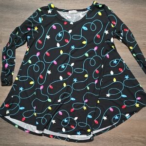 Festive Long Sleeve Tunic with Christmas Light Bulb Pattern
